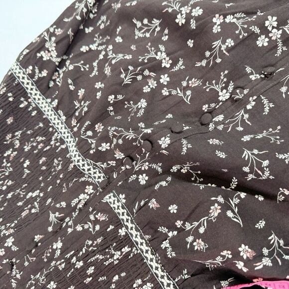 Cleo + Wolf Maxi Dress Womens 2XL XXL Tiered Brown Floral Smocked Cottagecore - Picture 4 of 13